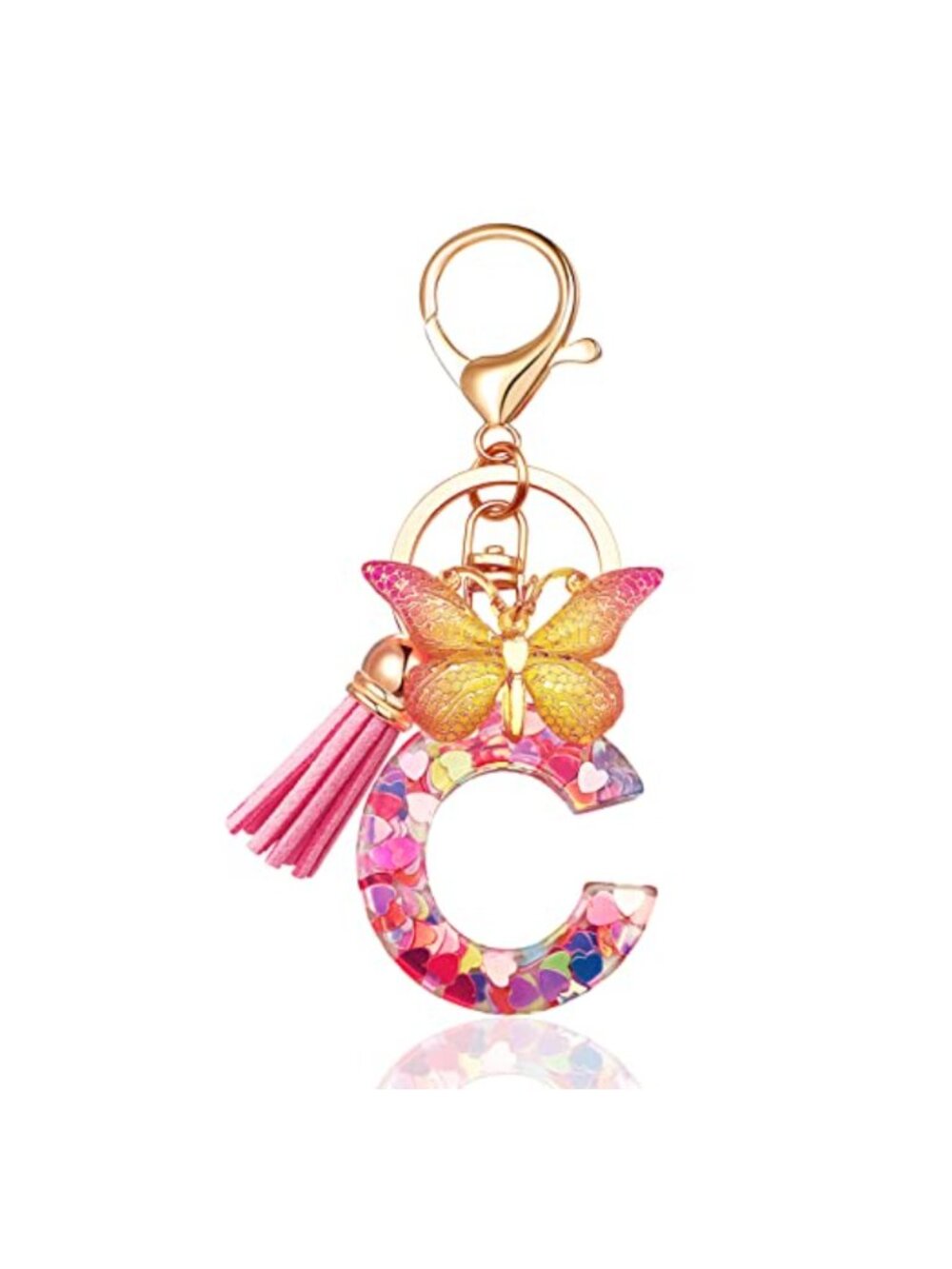 Resin Initial Keychain Tassel Butterfly Charm for Backpack Wallet Car Key